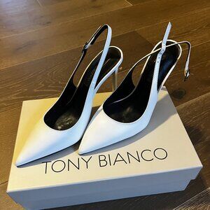 Tony Bianco white slingback pointed heels, new in box